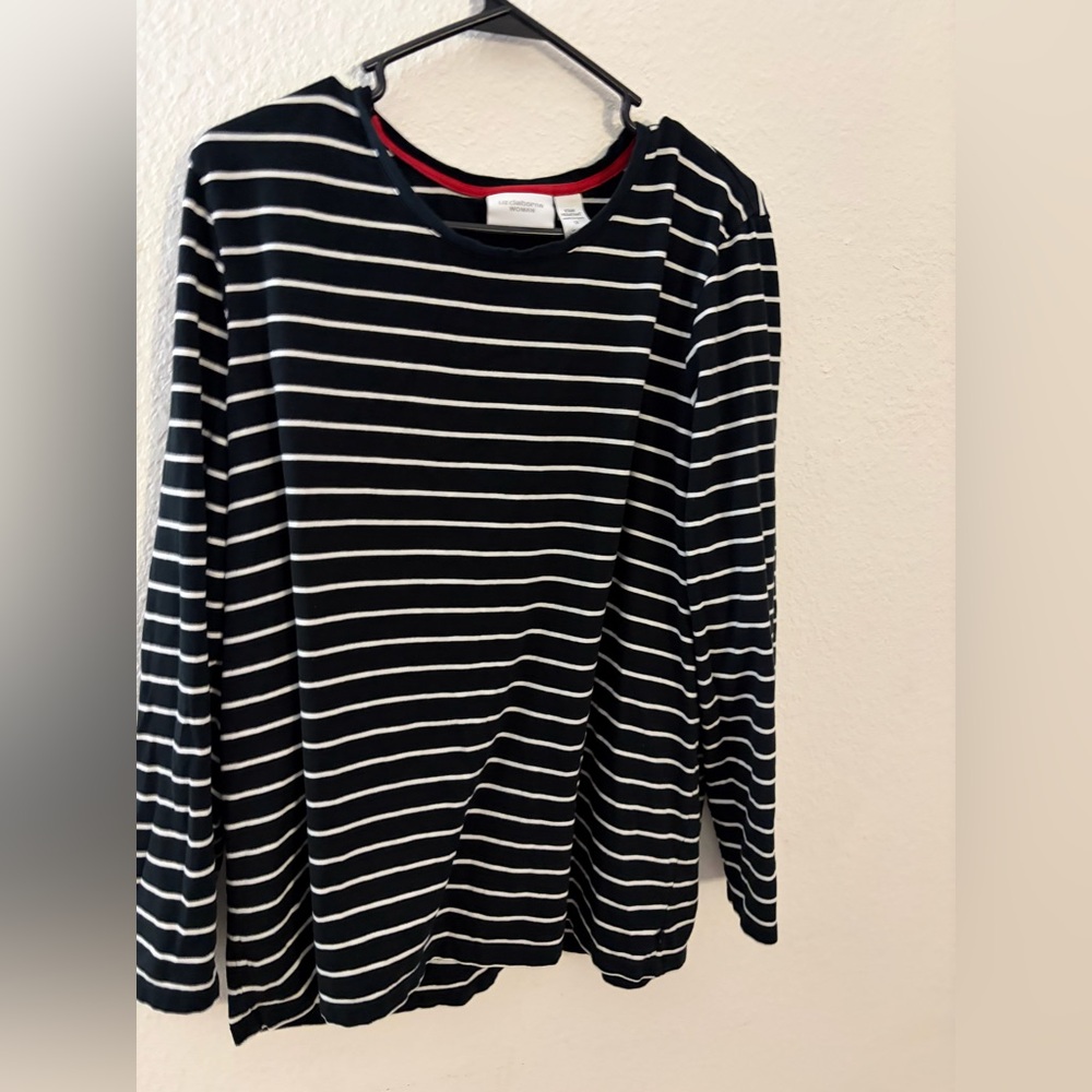 Liz Claiborne Navy and White Striped Long Sleeve Top